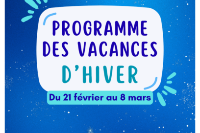 Visuel de couverture du programme des vacances d'hiver, sur fond bleu - Agrandir l'image, fenêtre modale