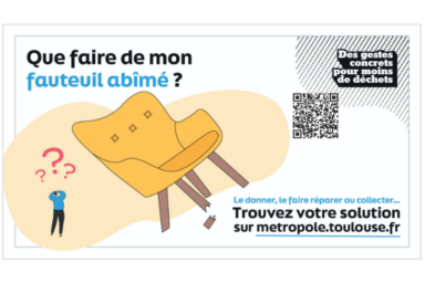 visuel illustré avec une chaise cassée et écrit "que faire de mon fauteuil abîmé ?"