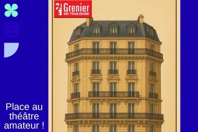 Illustration de magazine d'époque de style années 30 montrant un immeuble de style Hausmannien sur fond crème - Agrandir l'image, fenêtre modale