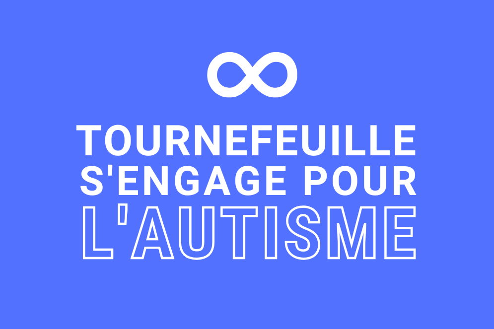 visuel fond bleu avec écrit "Tournefeuille s'engage pour l'autisme"