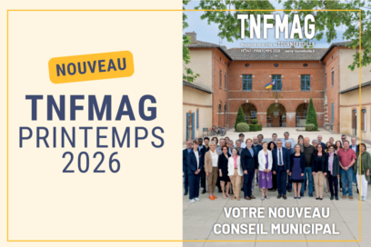 visuel avec à gauche sur fond jaune clair écrit "TNFMAG printemps 2026" et à droite la couverture du magazine avec une photo des élus - Agrandir l'image, fenêtre modale