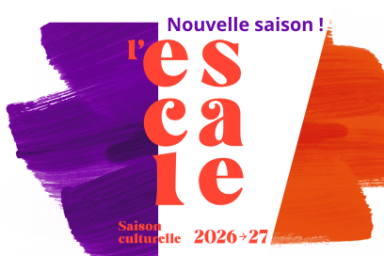 charte graphique de l'a nouvelle saison de l'escale 2026-2027 couleurs orange et violet avec des empreintes de paint brush