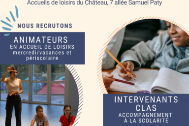 affiche de la rencontre emploi avec des photos d'aide scolaire et d'animation, et les informations qu'on retrouve dans l'article