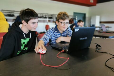 Deux jeunes garçons devant un ordinateur portable