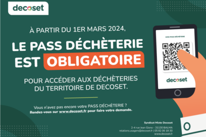 Visuel vert sur lequel est écrit "le pass déchèterie est obligatoire" - Agrandir l'image, fenêtre modale