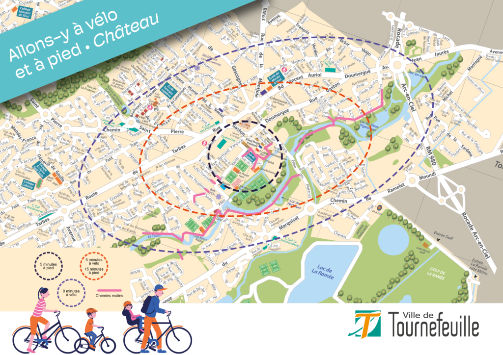 Carte de Tournefeuille autour du groupe scolaire avec chemins cyclables pour AYAV - Agrandir l'image, fenêtre modale