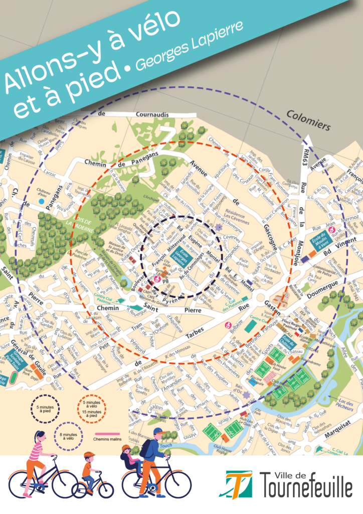 Carte de Tournefeuille autour du groupe scolaire avec chemins cyclables pour AYAV - Agrandir l'image, fenêtre modale