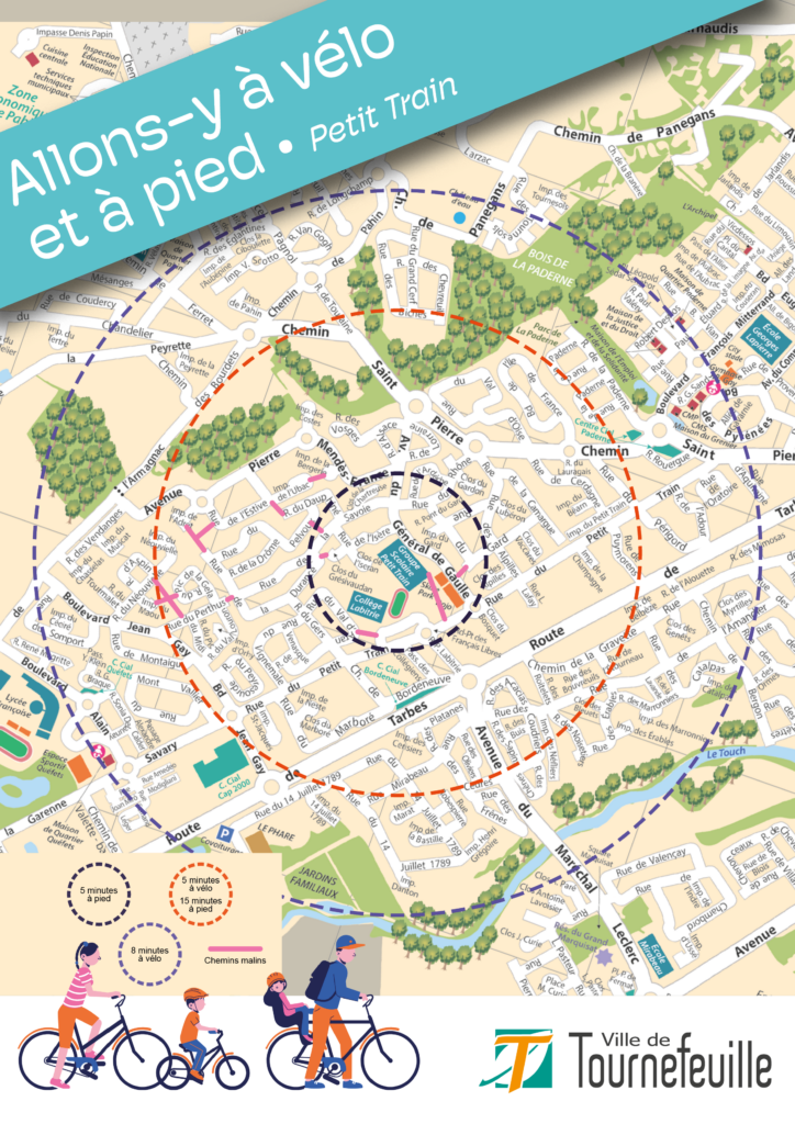 Carte de Tournefeuille autour du groupe scolaire avec chemins cyclables pour AYAV - Agrandir l'image, fenêtre modale