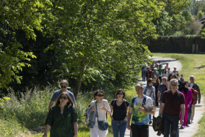 Groupes de personnes en balade sur un chemin piétonnier dans un espace vert - Agrandir l'image 11 sur 16, fenêtre modale