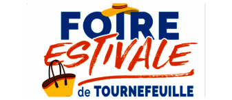 Visuel illustratif avec écrit foire estivale de Tournefeuille et un panier jaune suspendu au premier "e" de estivale