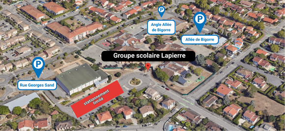 Plan avec vue sur les parkings aux environs du groupe scolaire Lapierre - Agrandir l'image, fenêtre modale