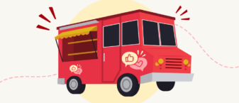 Illustration de foodtruck rouge sur un fond beige