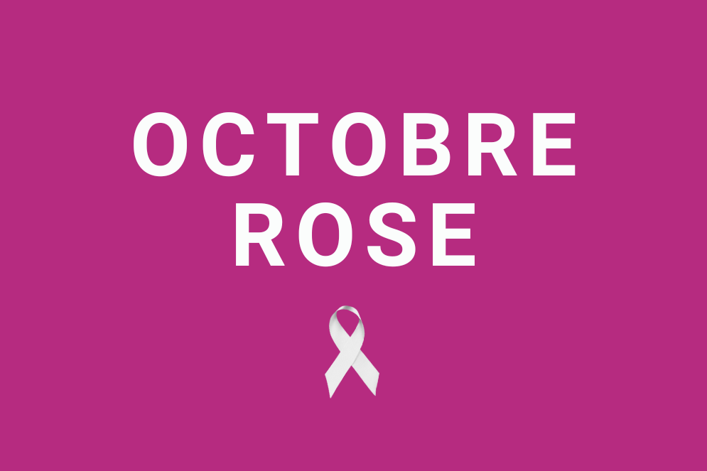 Visuel rose avec écrit en capitales "octobre rose" et le ruban blanc