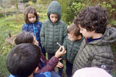 une femme montre quelque chose, dans une sorte de tube en verre fermé, à cinq enfants autour d'elle - Agrandir l'image 7 sur 14, fenêtre modale