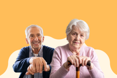 Visuel fond jaune avec un homme et une femme âgés