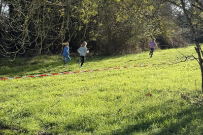 photo de loin des enfants qui courent dans l'herbe à la lumière hivernale - Agrandir l'image 18 sur 21, fenêtre modale