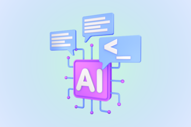 Fond bleu et illustration avec écrit AI