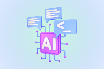 Fond bleu et illustration avec écrit AI - Agrandir l'image, fenêtre modale