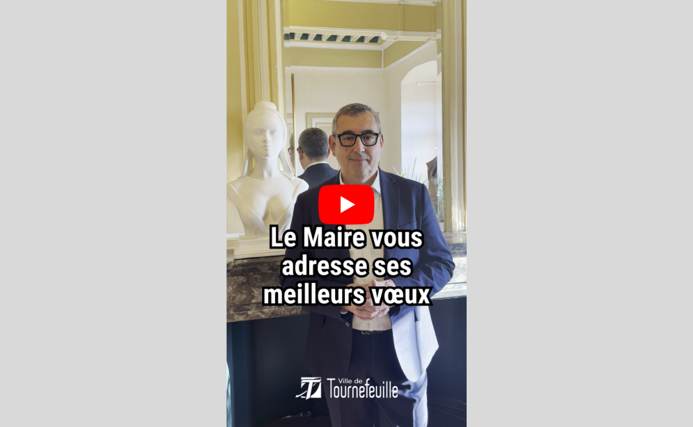 Miniature de vidéo youtube avec le Maire debout face caméra qui adresse ses meilleurs voeux